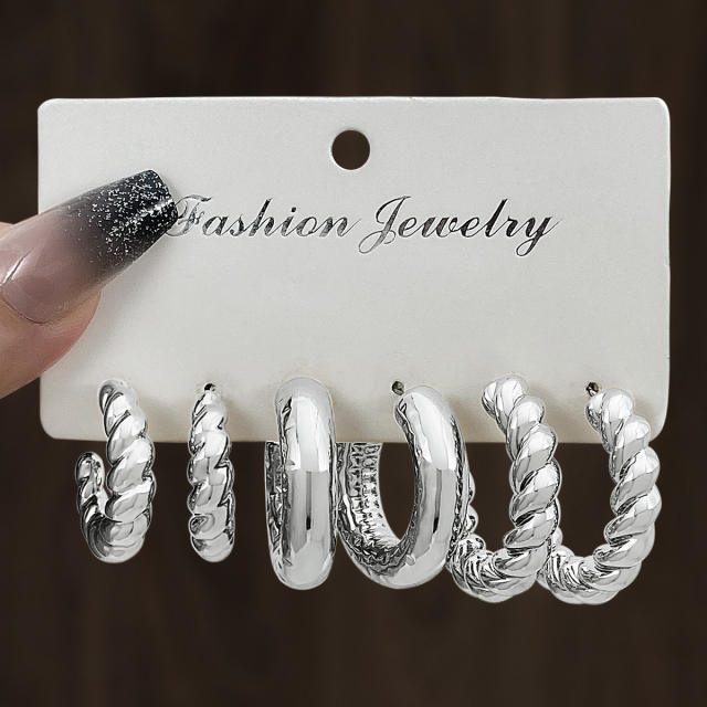 Chunky gold silver black metal earrings set