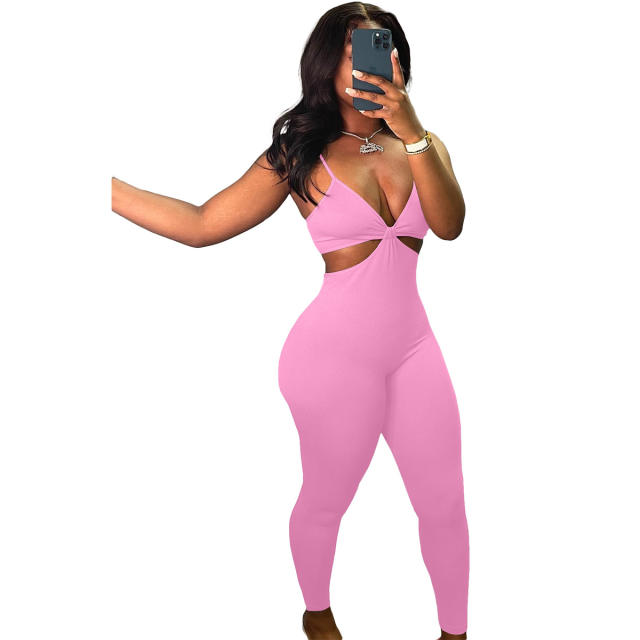 Women's Fashion Sexy Backless Strap Solid Color Casual Jumpsuit Spot