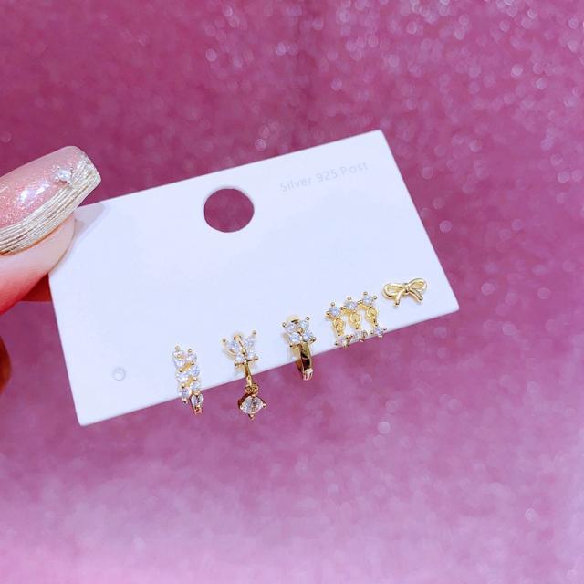 Delicate cubic zircon gold plated copper huggie earrings set for women
