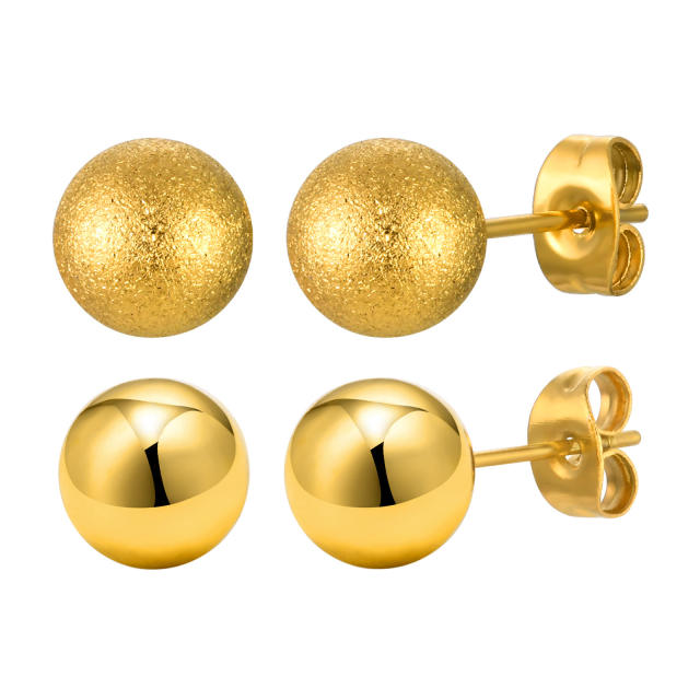 Simple frosted smooth ball bead stainless steel studs earrings 8mm