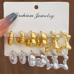 Chunky gold silver black metal earrings set