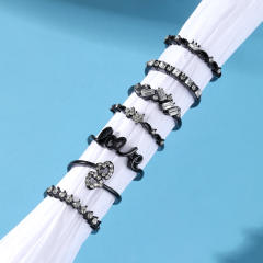 7pcs rhinestone moon star heart alloy stackable rings set