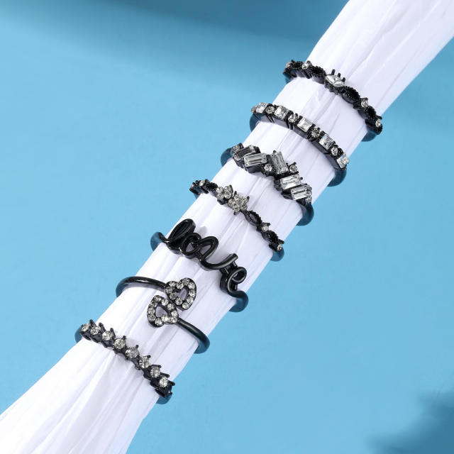 7pcs rhinestone moon star heart alloy stackable rings set