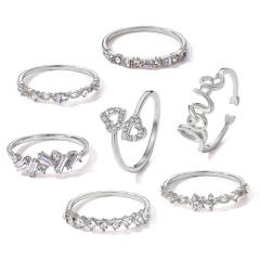 7pcs rhinestone moon star heart alloy stackable rings set