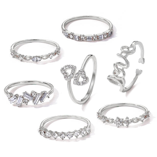 7pcs rhinestone moon star heart alloy stackable rings set
