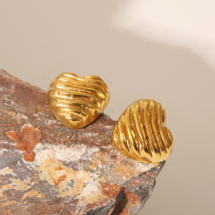 Unique striped heart stainless steel studs earrings