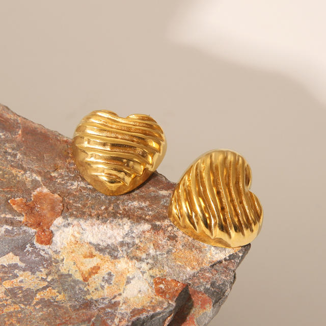 Unique striped heart stainless steel studs earrings