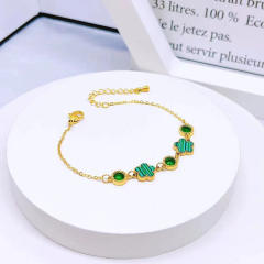 White green five petal flower stainless steel bracelet