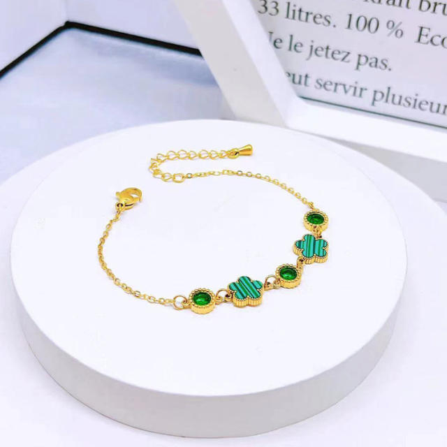 White green five petal flower stainless steel bracelet