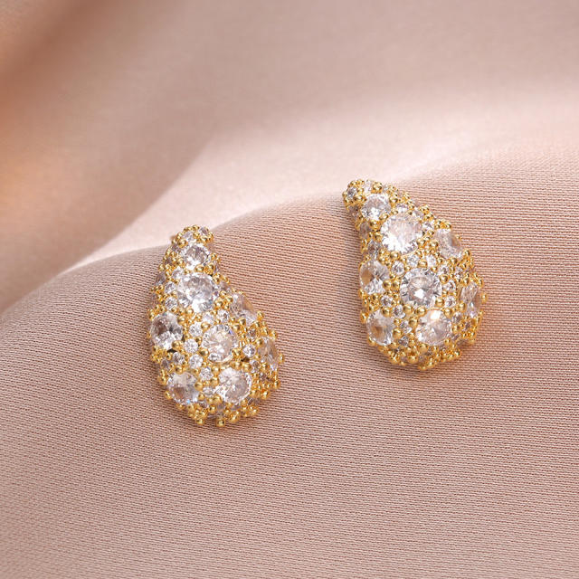 Delicate cubic zircon setting bubble drop circle heart copper earrings
