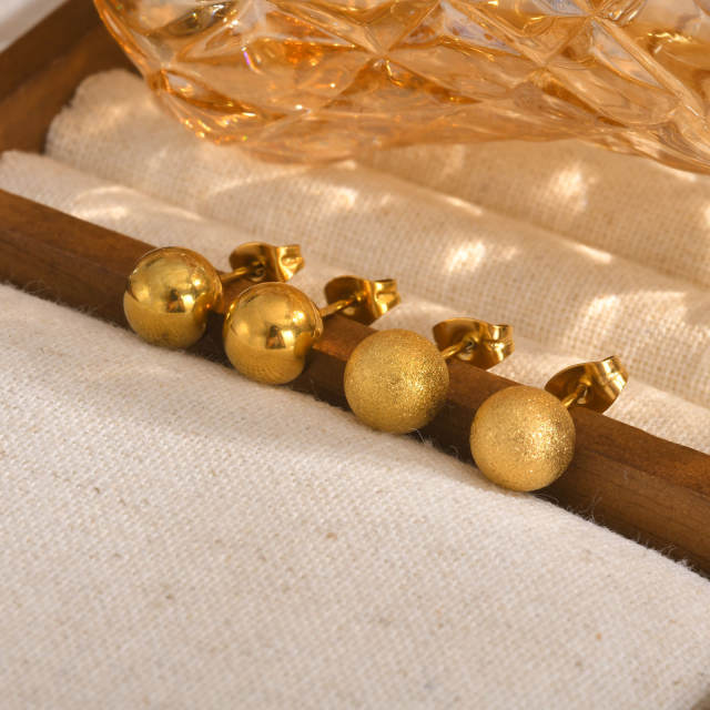 Simple frosted smooth ball bead stainless steel studs earrings 8mm