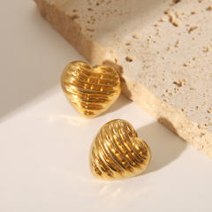 Unique striped heart stainless steel studs earrings
