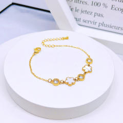White green five petal flower stainless steel bracelet