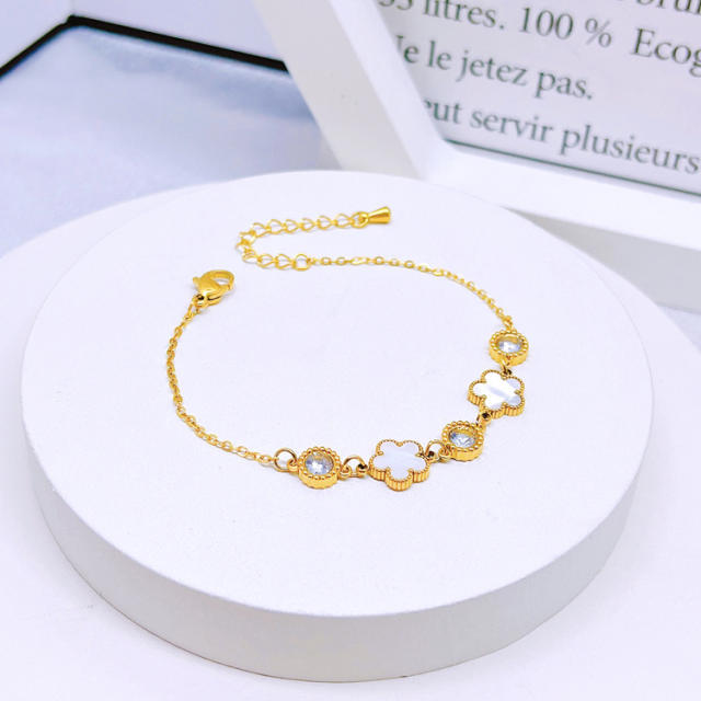 White green five petal flower stainless steel bracelet