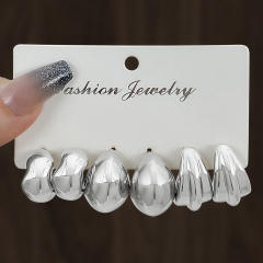 Chunky gold silver black metal earrings set