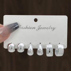 Chunky gold silver black metal earrings set