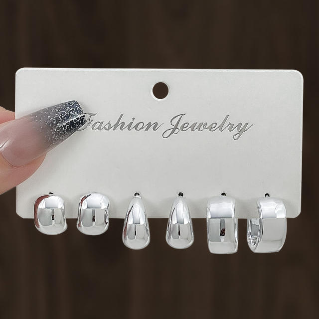 Chunky gold silver black metal earrings set