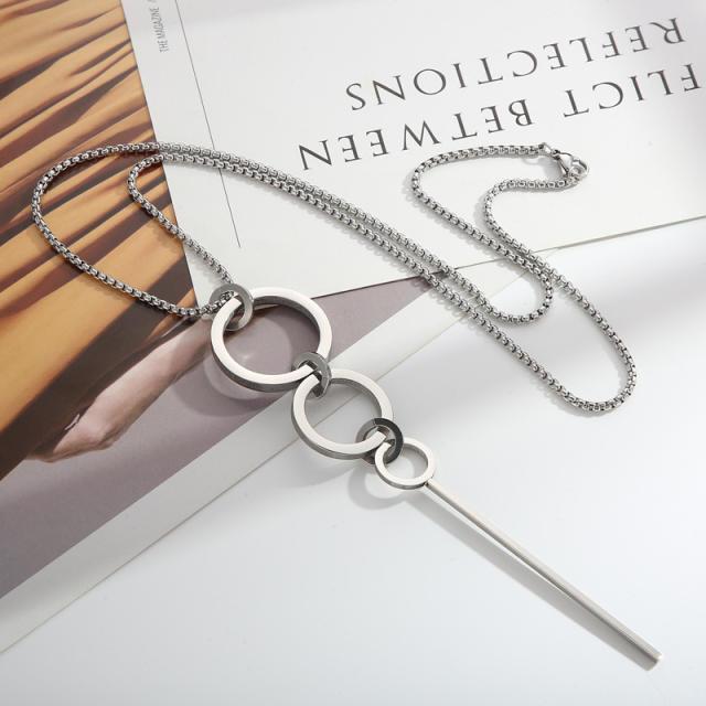 Simple hollow circle long necklace titanium steel sweater chain stainless steel necklace