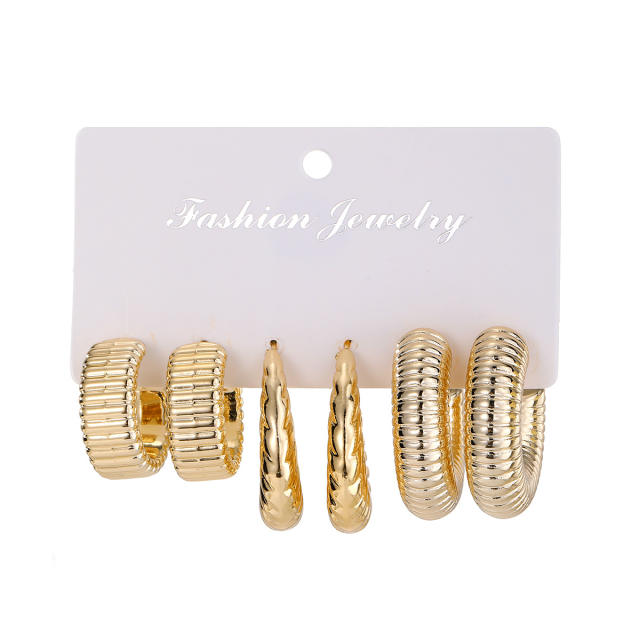 Chunky gold silver black metal earrings set