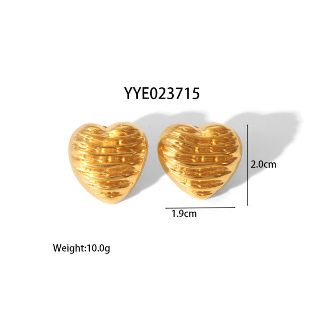 Unique striped heart stainless steel studs earrings