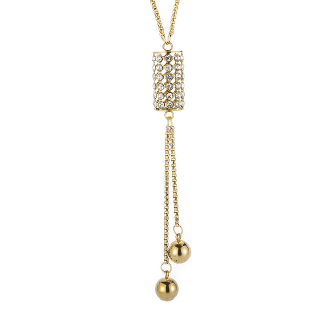 Simple stainless steel gold steel ball necklace fashionable elegant cylindrical long diamond necklace