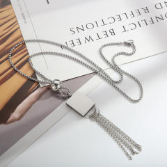 Fashion stainless steel square round beads long necklace