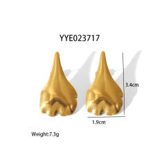 Chunky unique drop leaf patter stainless steel studs earrings