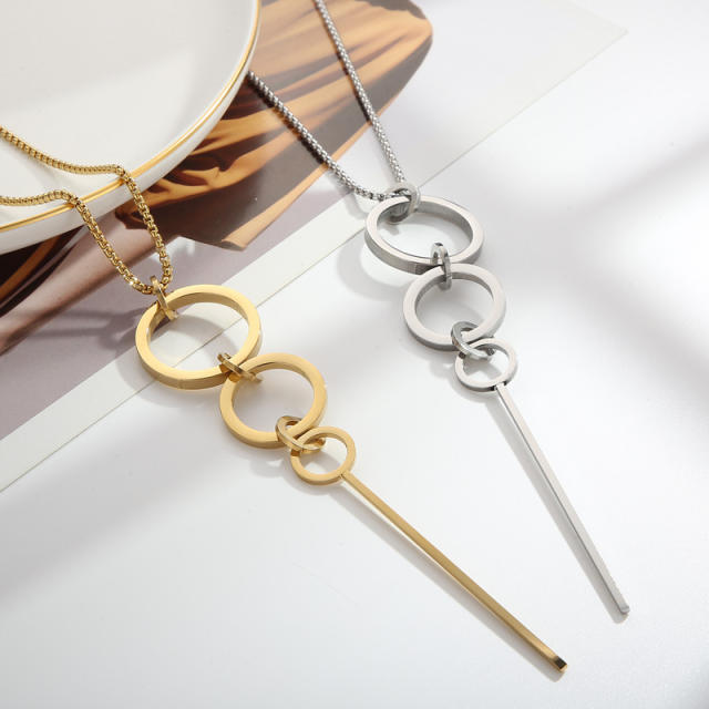 Simple hollow circle long necklace titanium steel sweater chain stainless steel necklace