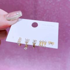 Delicate cubic zircon gold plated copper huggie earrings set for women