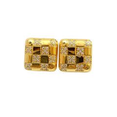 Italey style plaid pattern diamond square studs earrings copper earrings