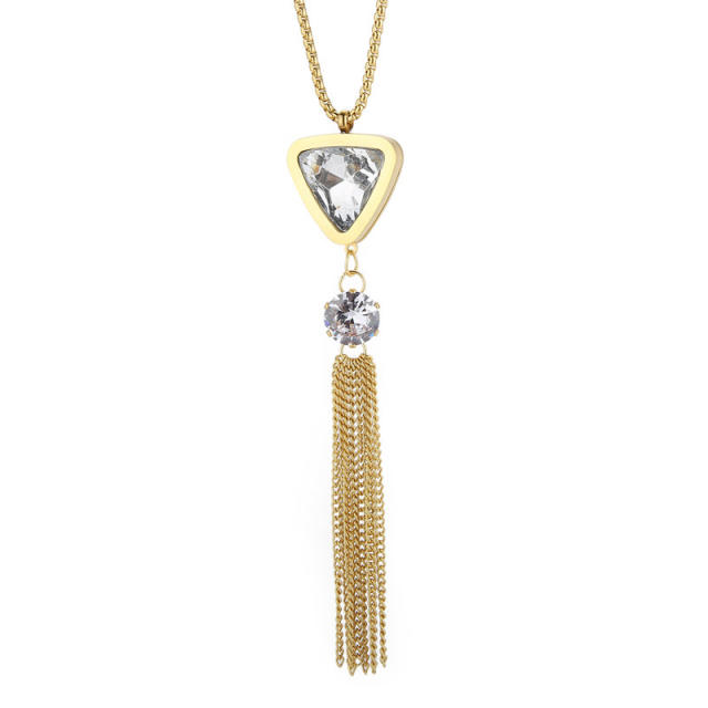 Delicate long tassel zircon titanium steel clavicle chain Women's stainless steel necklace