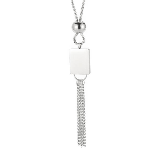 Fashion stainless steel square round beads long necklace