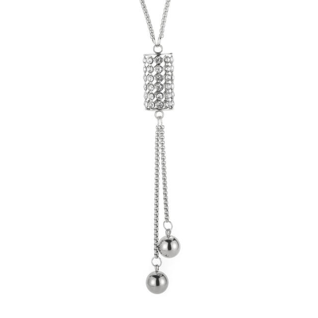 Simple stainless steel gold steel ball necklace fashionable elegant cylindrical long diamond necklace