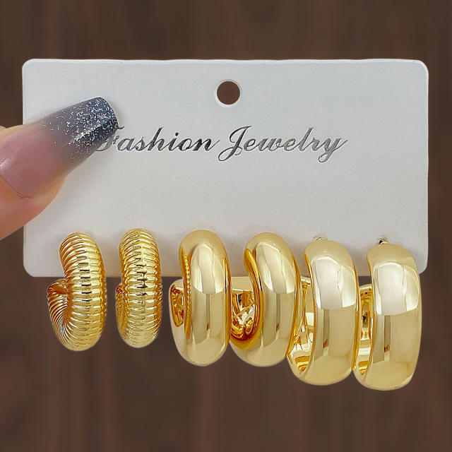 Chunky gold silver black metal earrings set