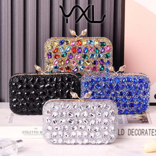 Delicate colorful glass crystal statement evening bag clutch bag