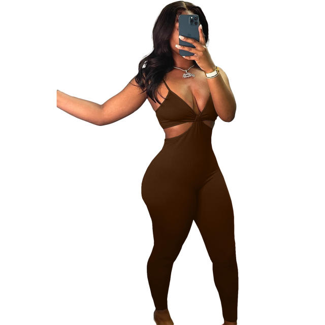 Women's Fashion Sexy Backless Strap Solid Color Casual Jumpsuit Spot