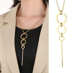 Simple hollow circle long necklace titanium steel sweater chain stainless steel necklace