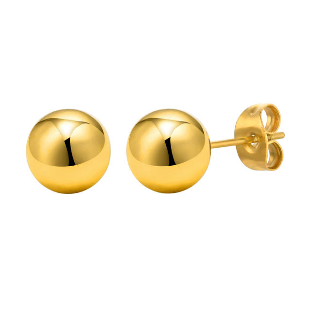 Simple frosted smooth ball bead stainless steel studs earrings 8mm