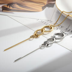 Simple hollow circle long necklace titanium steel sweater chain stainless steel necklace