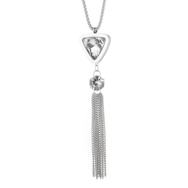 Delicate long tassel zircon titanium steel clavicle chain Women's stainless steel necklace