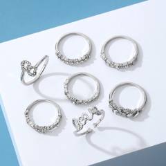 7pcs rhinestone moon star heart alloy stackable rings set