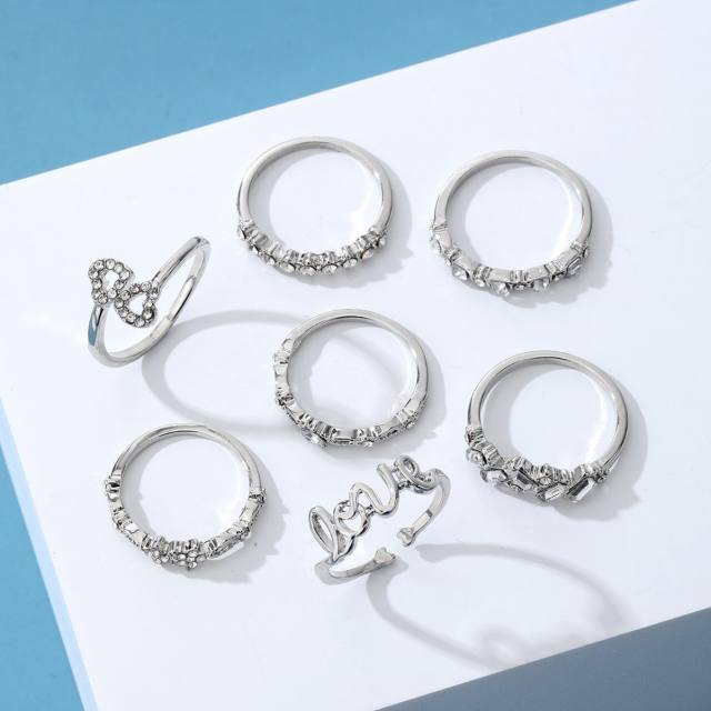 7pcs rhinestone moon star heart alloy stackable rings set