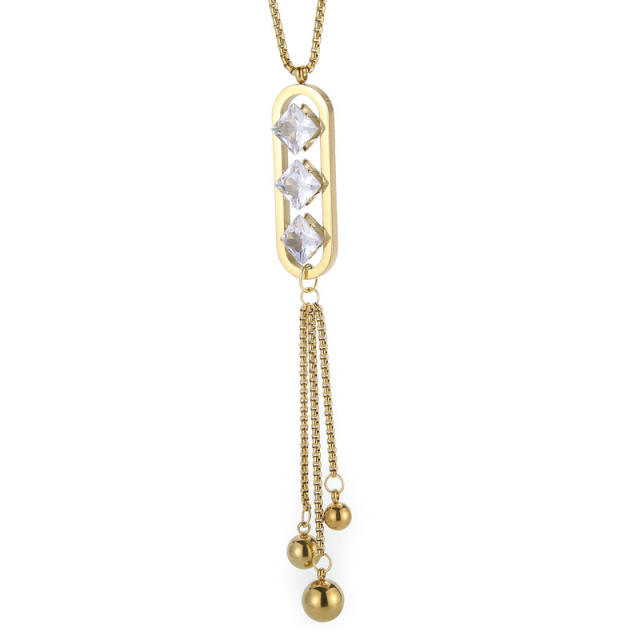 Delicate long tassel zircon titanium steel clavicle chain Women's stainless steel necklace