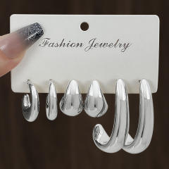 Chunky gold silver black metal earrings set
