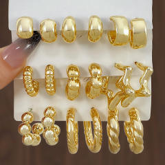 Chunky gold silver black metal earrings set
