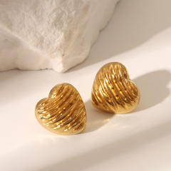 Unique striped heart stainless steel studs earrings