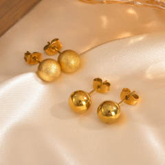 Simple frosted smooth ball bead stainless steel studs earrings 8mm