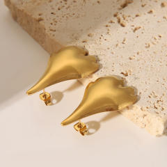 Chunky unique drop leaf patter stainless steel studs earrings