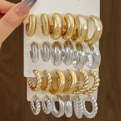Chunky gold silver black metal earrings set