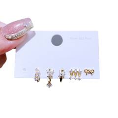 Delicate cubic zircon gold plated copper huggie earrings set for women